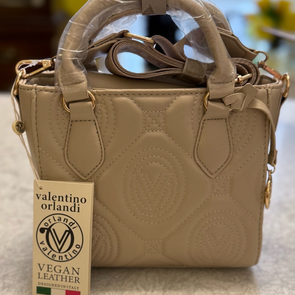 Valentino Orlandi Taupe Quilted Vegan Leather Crossbody